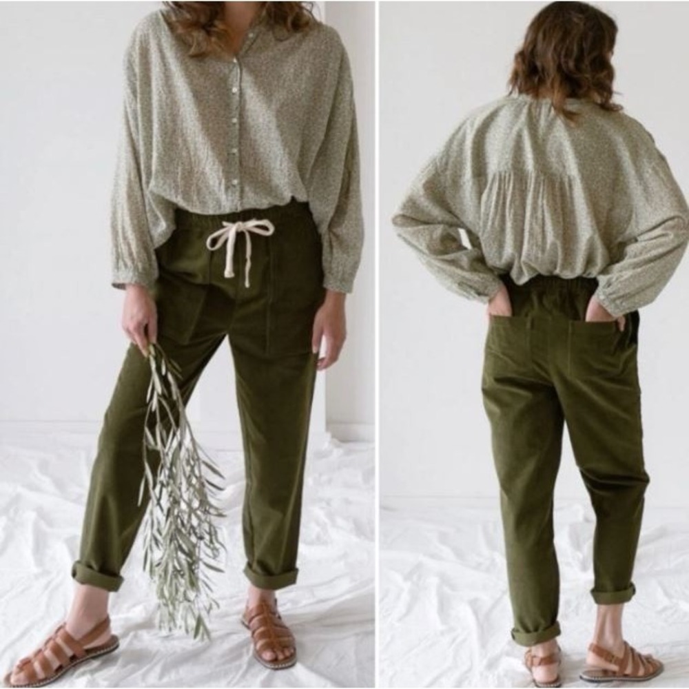 NWT Laude The Label The Lenora Trousers Women's Large Corduroy Pants Green New